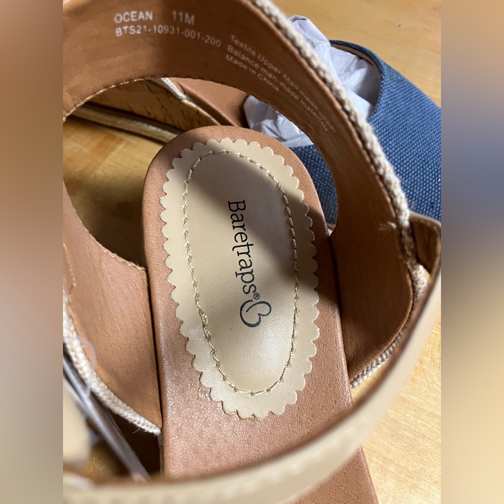BareTraps Blue and Tan Wedges - Picture 4 of 6